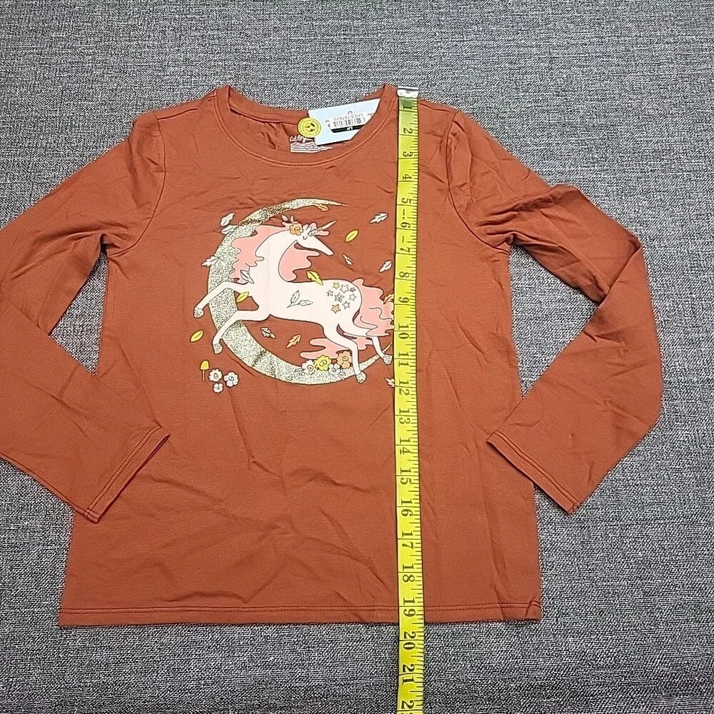 Girls Long Sleeves Graphic Tee Shirt - Cat & Jack Dark Chestnut Medium Sz 8 Top